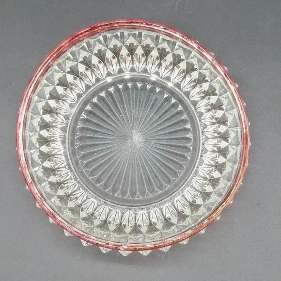 Indiana Glass Diamond Point Ruby Red Flash Candy Dish Vintage - Picture 2 of 5